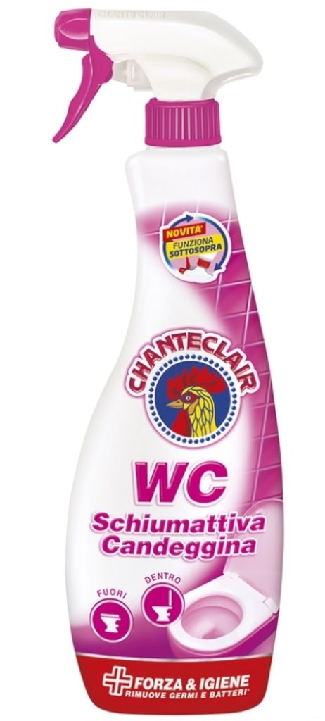 A bottle of Chanteclair WC toilet cleaner with a spray nozzle.