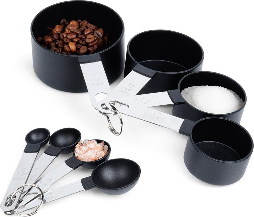 Vilde | Schwarze Küchenmesslöffel - Küchenmessbecher 8 Stück - Messbecher - Messlöffel