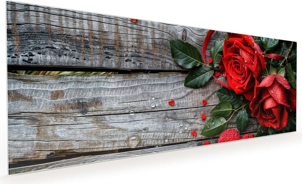 Küchenrückwand Spritzschutz Glas mit Motiv Rote Rosen und Herzen 40 x 40 cm