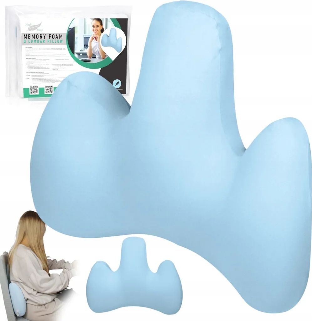 Orthopädisches Lendenkissen aus Memory Foam - Ergonomisches Kissen Lordosenstütze - Rückenkissen für Auto, Stuhl, Büro - Blau - 43 x 33 cm