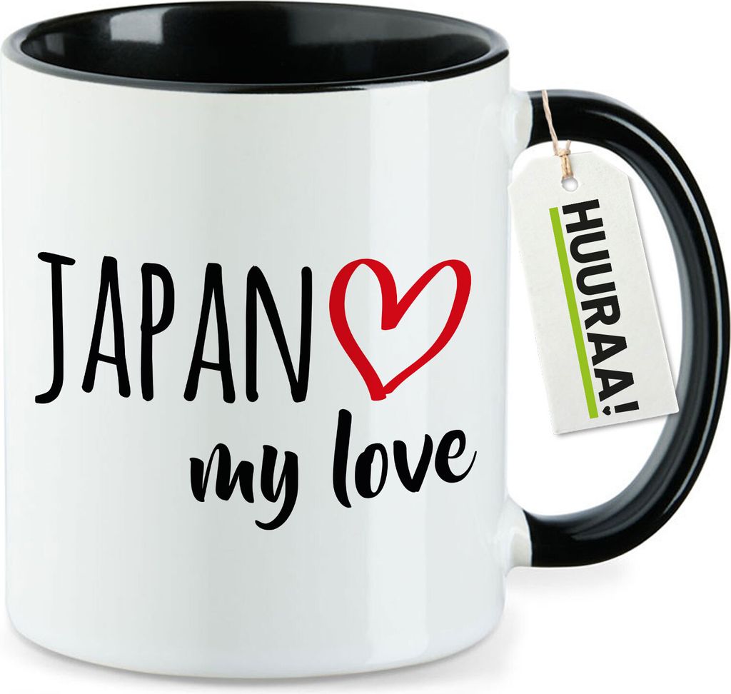 Huuraa Kaffeetasse Japan my love 330ml Schwarz Keramik Kaffeebecher Geschenkidee