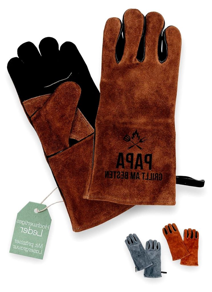 personalisierter Grillhandschuh aus Leder, Geschenk für Papa, den Outdoor-Grill- und BBQ-Fan zum Vatertag oder Geburtstag für den Mann (dunkelbra...