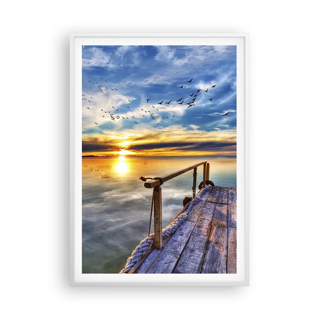 Gerahmtes Poster - Weißer Rahmen - See Brücke - 70x100 cm - Wand Bild - Wanddeko - Wandbilder - Kunstposter - Wandposter - Bilderrahmen - Bilder ...