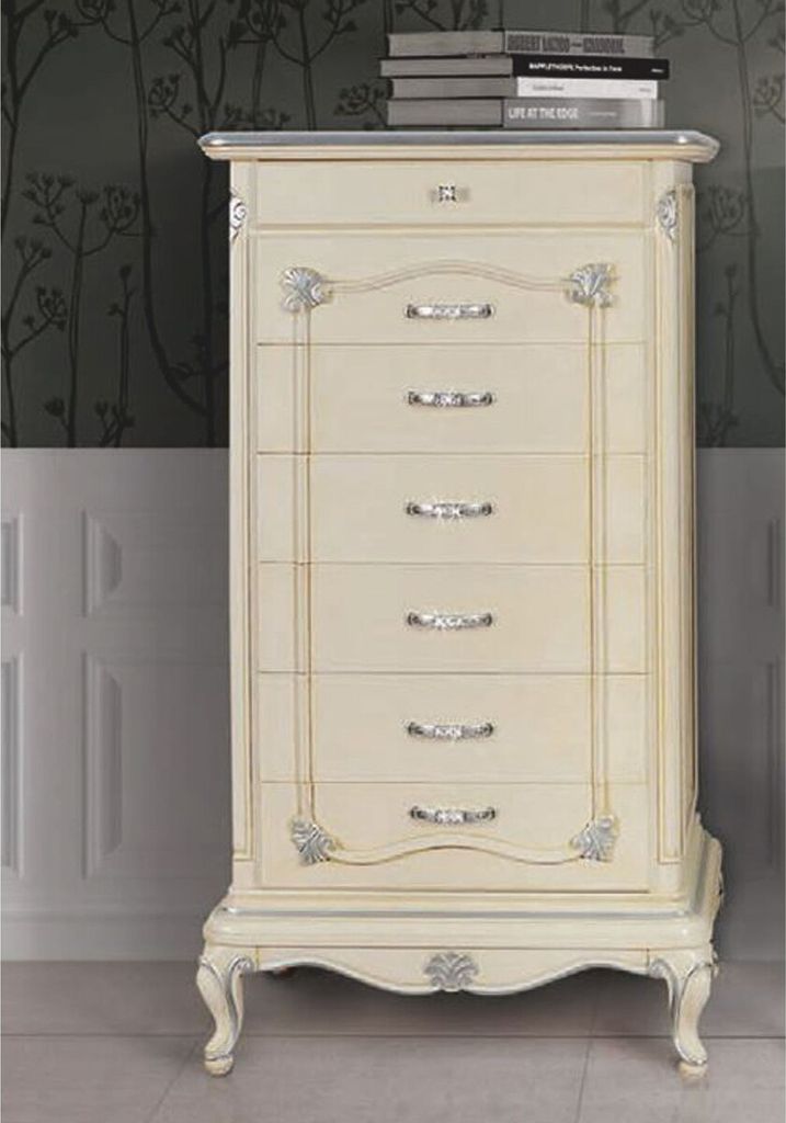 Casa Padrino Luxus Barock Kommode mit 7 Schubladen Creme / Silber H. 135 cm - Italy