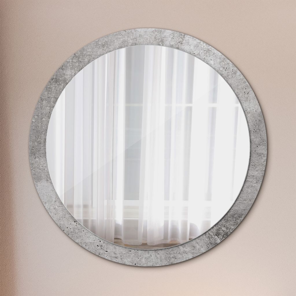 Dekospiegel – Hängespiegel Wandspiegel Spiegel mit Aufdruck – Spiegel – Schlafzimmer - Grau Beton - Rund: Ø100cm