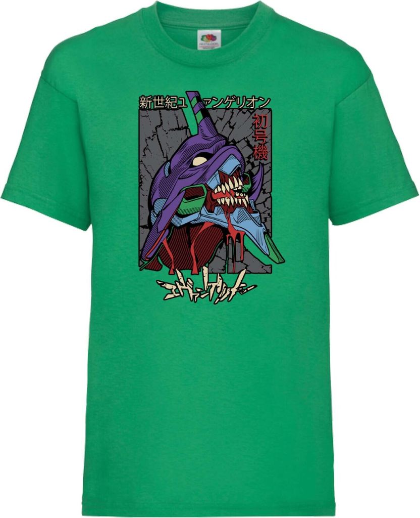 Kinder T-Shirt Neon Anime Genesis Manga Evangelion Eva Unit 02 Eva Unit, 12-13 Jahr - 152 / Grün