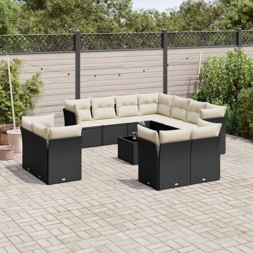 Maison Exclusive - 12-tlg. Garten-Sofagarnitur mit Kissen Schwarz Poly Rattan