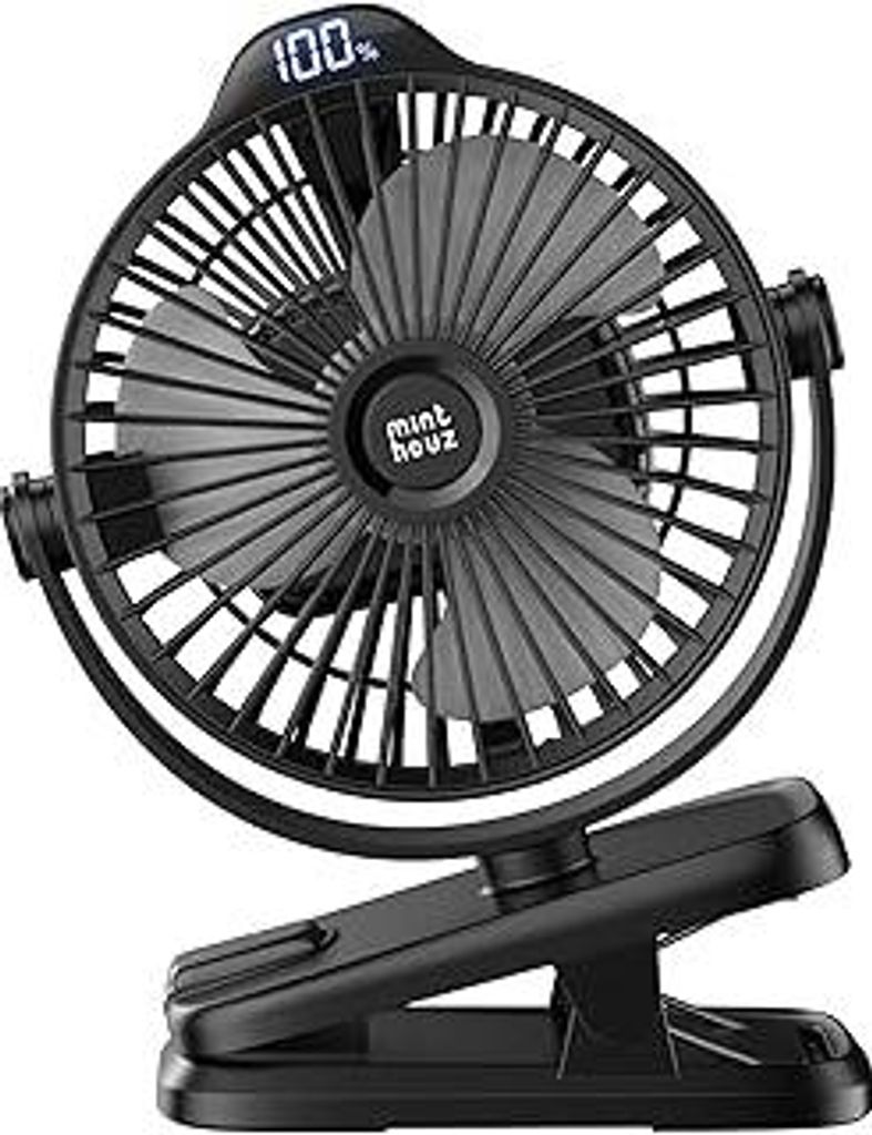 Minthouz Tischventilator mit Clip, 8000mAh USB Ventilator, 5 Geschwindigkeiten Tragbarer Mini Ventilator, Geräuscharmer Deckenventilator Ideal fü...