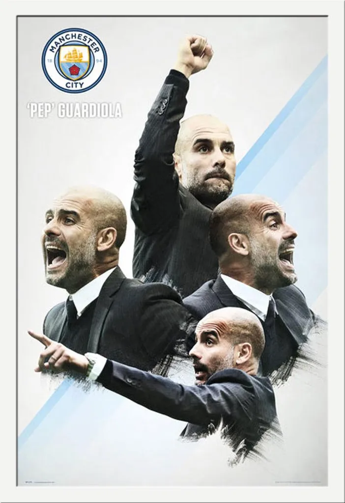 Memorabilia Man City: Poster Guardiola 16/17 Shinsuke Cornice Bianca