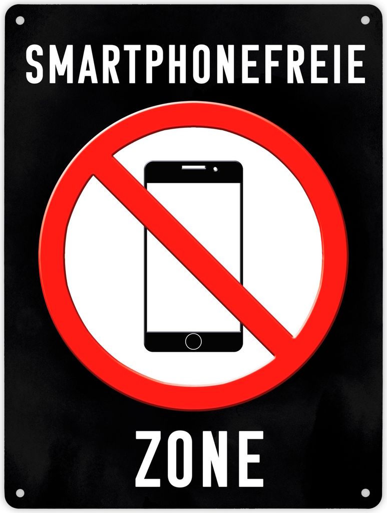 Smartphonefreie Zone Handy verboten Metallschild XL in 21x28 cm