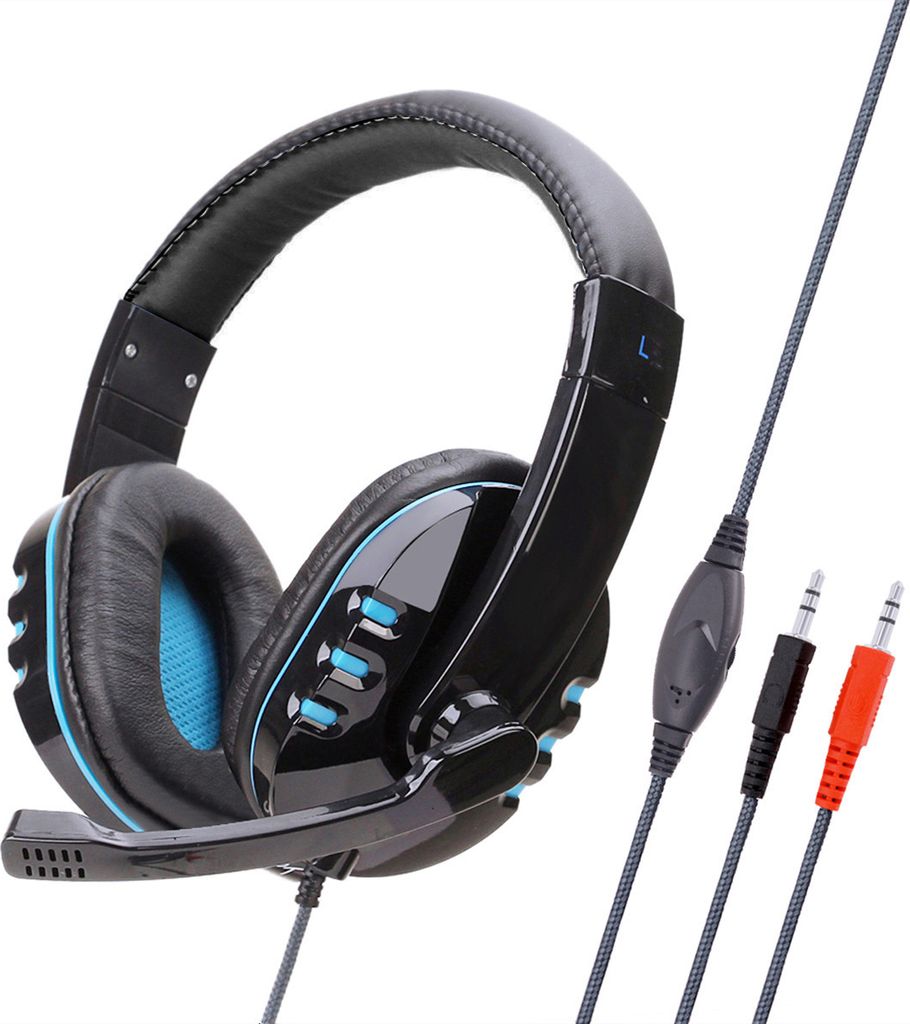 Gaming Headset für PS4 PS5 PC Xbox Computer und Laptop Gamer Headphones Kabelgebundenes mit Mikrofon Kopfhörer Over-Ear Stecker 3.5 mm, Blau
