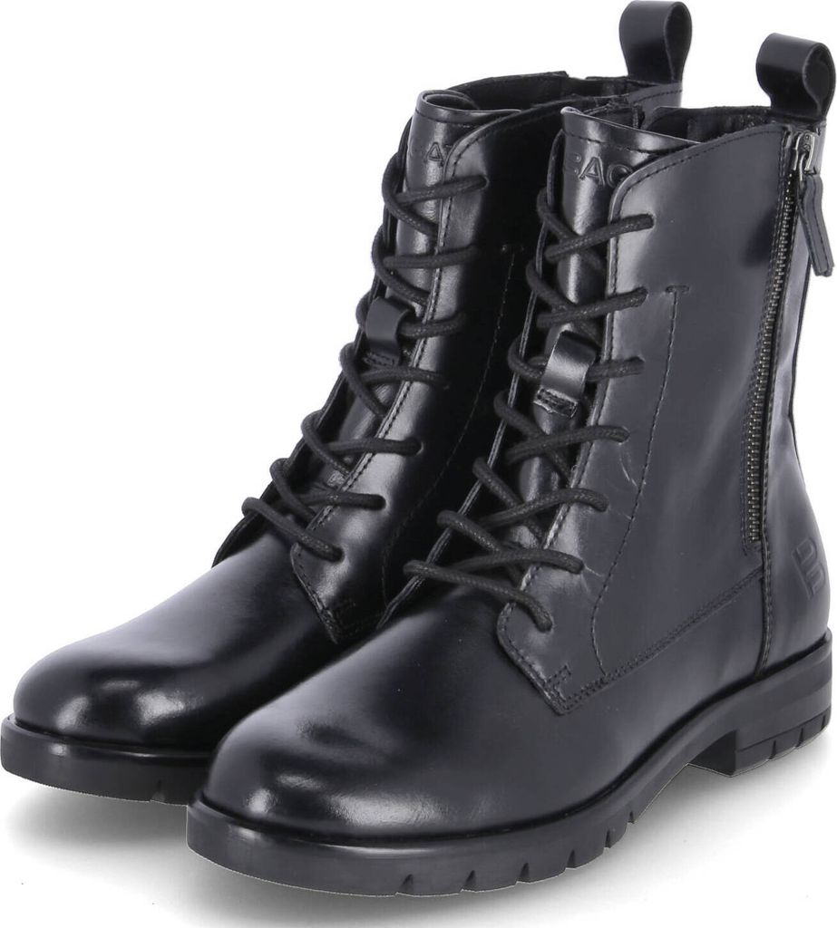 A pair of black leather lace-up boots.