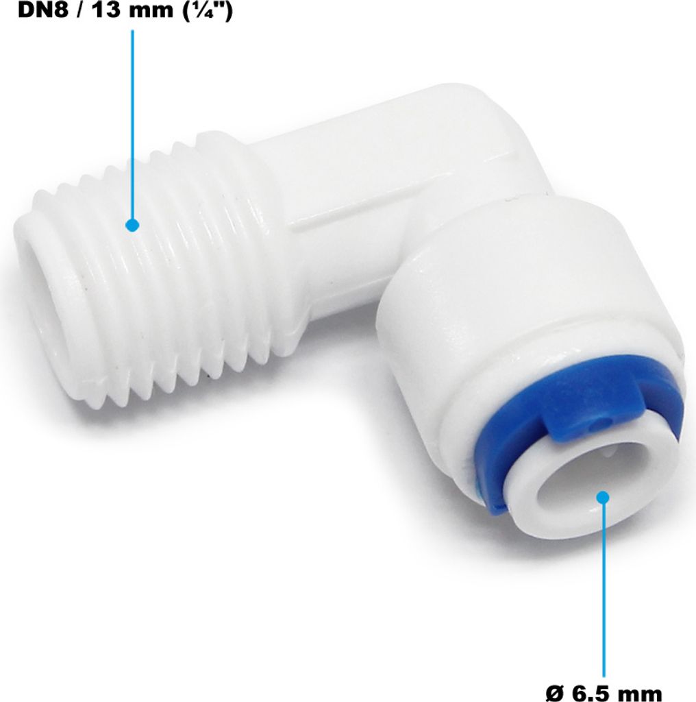 Naturewater 90° Jaco Fitting für Schlauch 6,35 mm (1/4") und mit 13,12 mm (1/4") AG, für Trinkwasser Ultrafiltration Mikrofilter Umkehrosmose (RO)