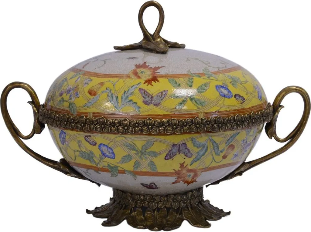 Casa Padrino Bol Baroque en Porcelaine Luxe avec Couvercle 39x29cm