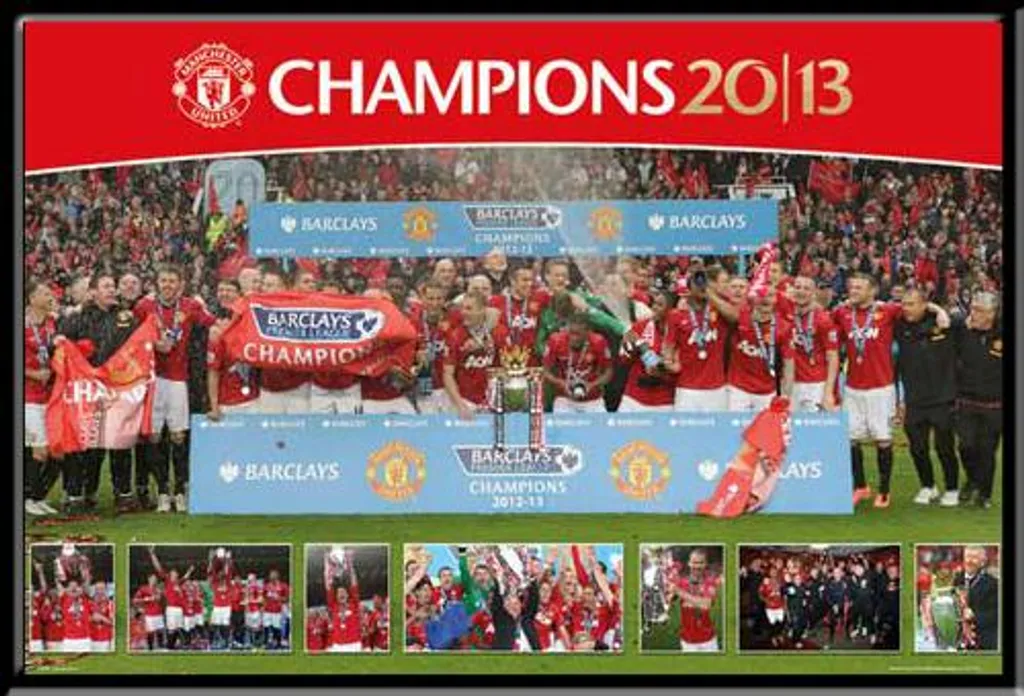 Poster Manchester United 12/13 protégé sous vitre acrylique cadre MDF noir