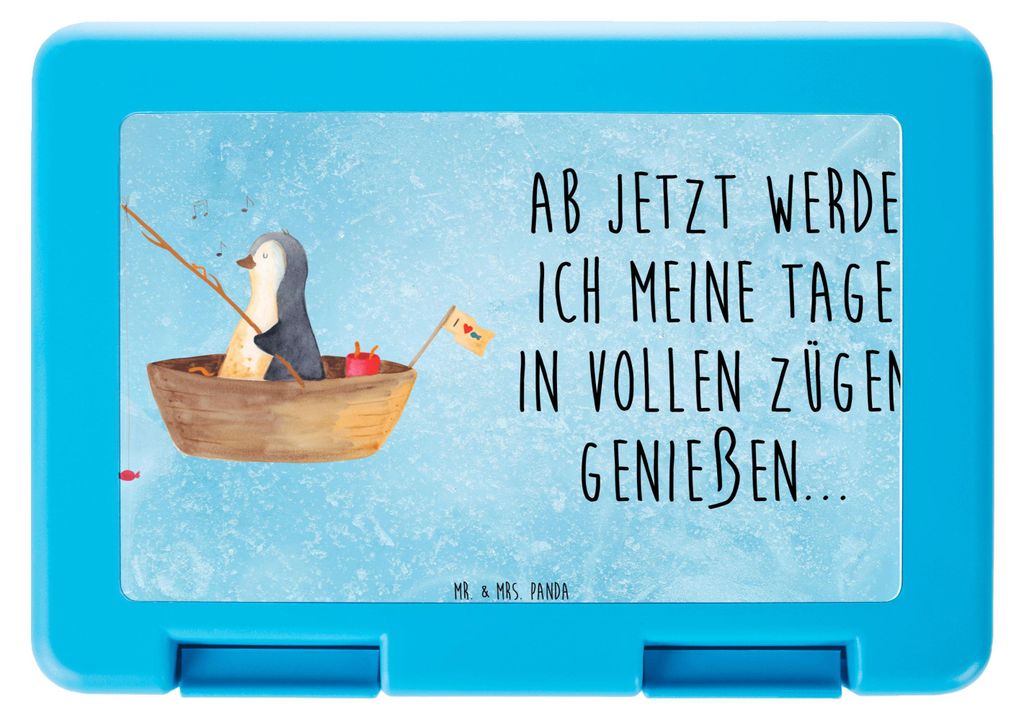 Mr. & Mrs. Panda Snackbox Pinguin Angelboot - Eisblau - Geschenk, Bentobox, Lebenslust, Boot, Genießen, Vesperbox, Optimistisch, Frühstücksbox, ...