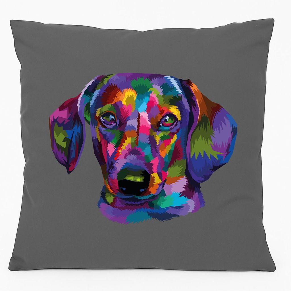 Huuraa Kissen Dackel Colorful 40x40cm mit Füllung Steel Grey Baumwolle Dekokissen Geschenkidee