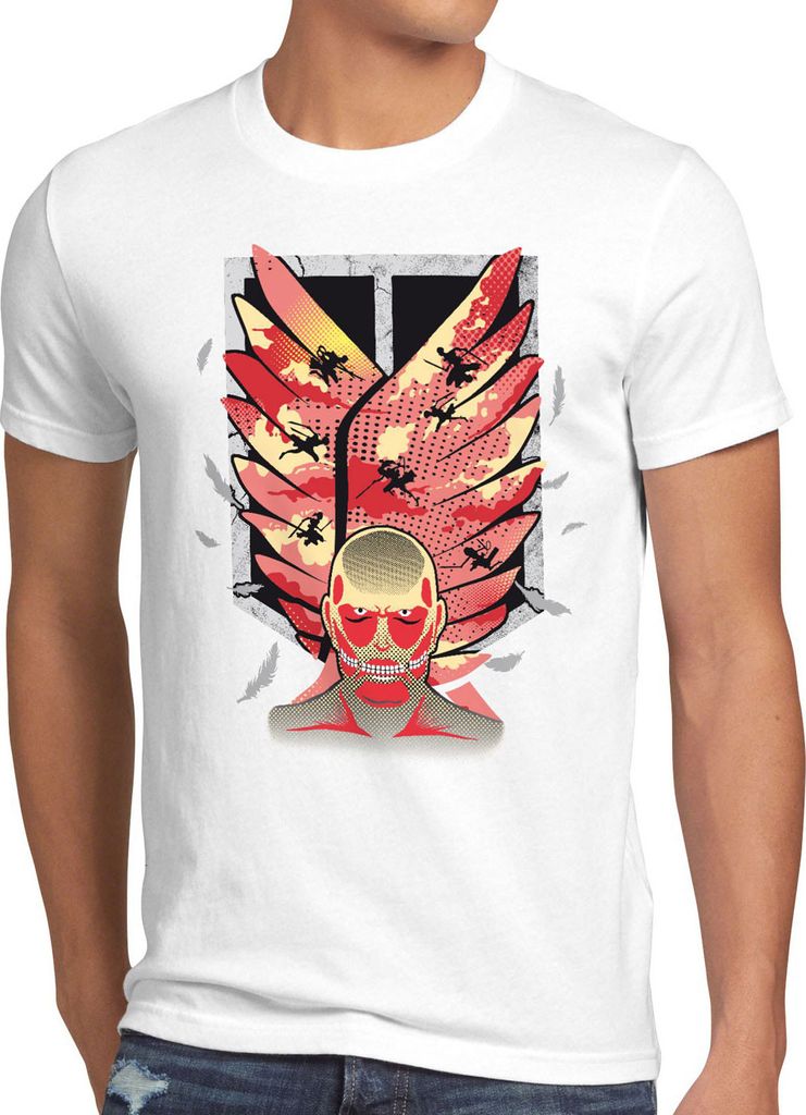 style3 Attack Wings Herren T-Shirt Aufklärungstruppe AoT, Größe:5XL, Farbe:Weiß