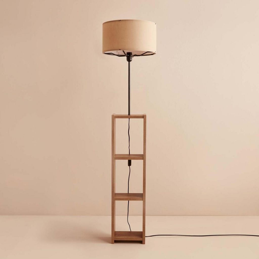 Opviq, AYD-3466, Stehlampe aus Holz, 100 % Stoff, Beige, 21 Produktbild 