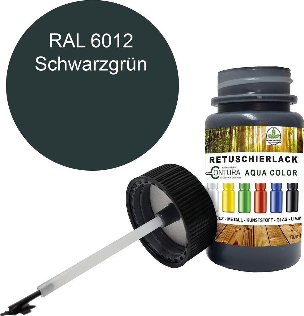 Reparaturlack Lackstift RAL Lack Pinselflasche 50ml. Farbe Holz Metall Möbel Auto Bad Retuschierlack - RAL 6012 Schwarzgrün