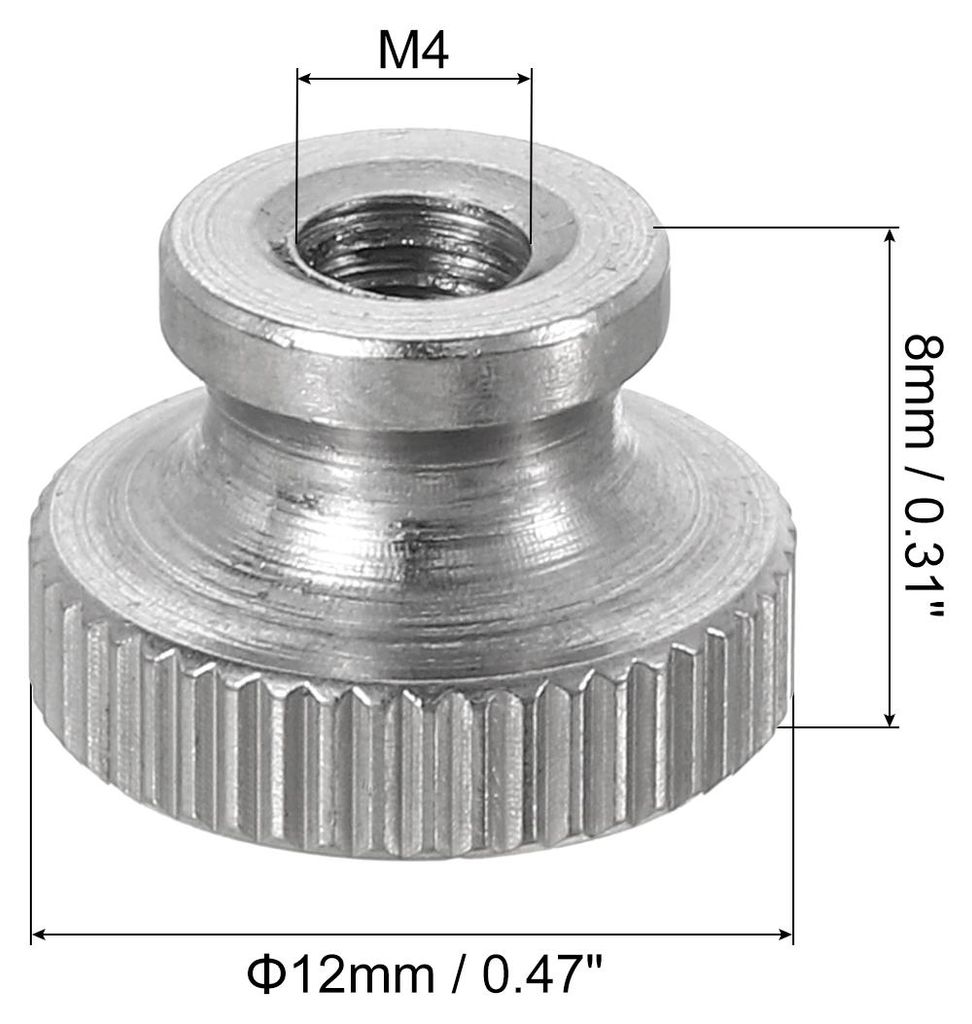 Ger?ndelte Daumenmuttern, 4 Stš¹ck M4 x D12mm x H8mm Edelstahl Runde Kn?pfe Befestigungselemente Blindloch Hand Schraubenmutter Silber fš¹r 3D-...