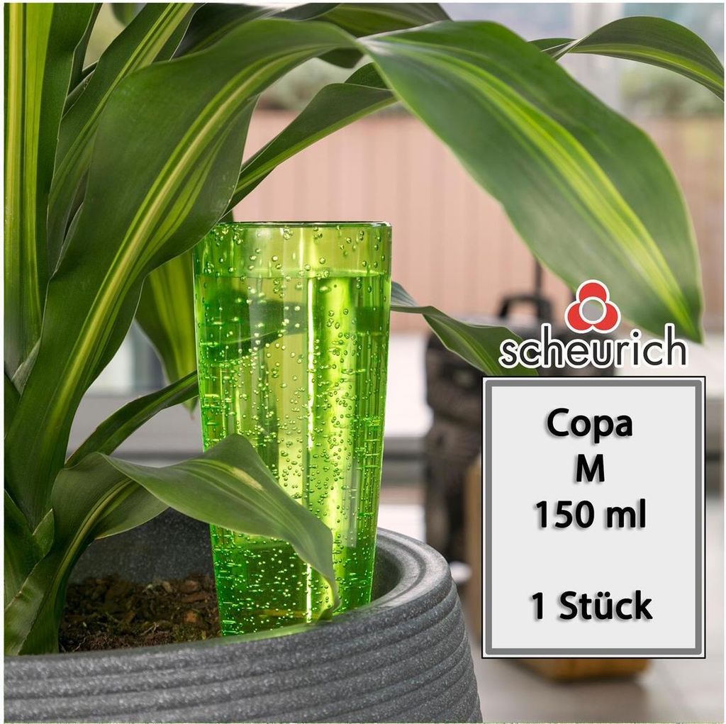 Scheurich Wasserspender Copa M | 1x Grün | 150 ml Füllmenge | Bewässerungskugel klein mit Ton Fuß | Wasserspender Pflanzen und Blumen Terrakott...