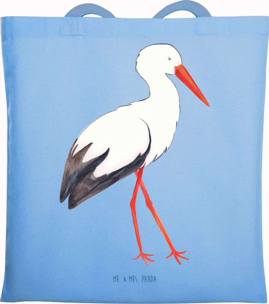 Mr. & Mrs. Panda Tote Bag Storch - Sky Blue - Geschenk, Shopping Tasche, Lustige Sprüche, Laptoptasche, Mütter, Schwangerschaft, Störche, Mutter...