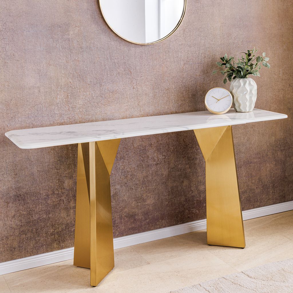 riess-ambiente Design Konsolentisch EXTRAVAGANCIA 140cm weiß Marmor brushed champagner gold Metall
