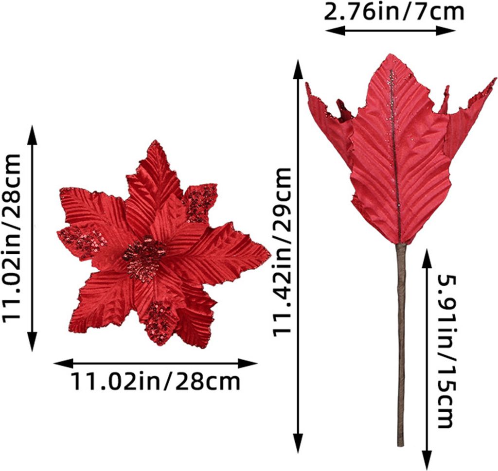 Künstliche Weihnachtsblume, langlebiger Weihnachtsbaum, glänzende künstliche Blumenornamente für die festliche Dekoration zu Hause