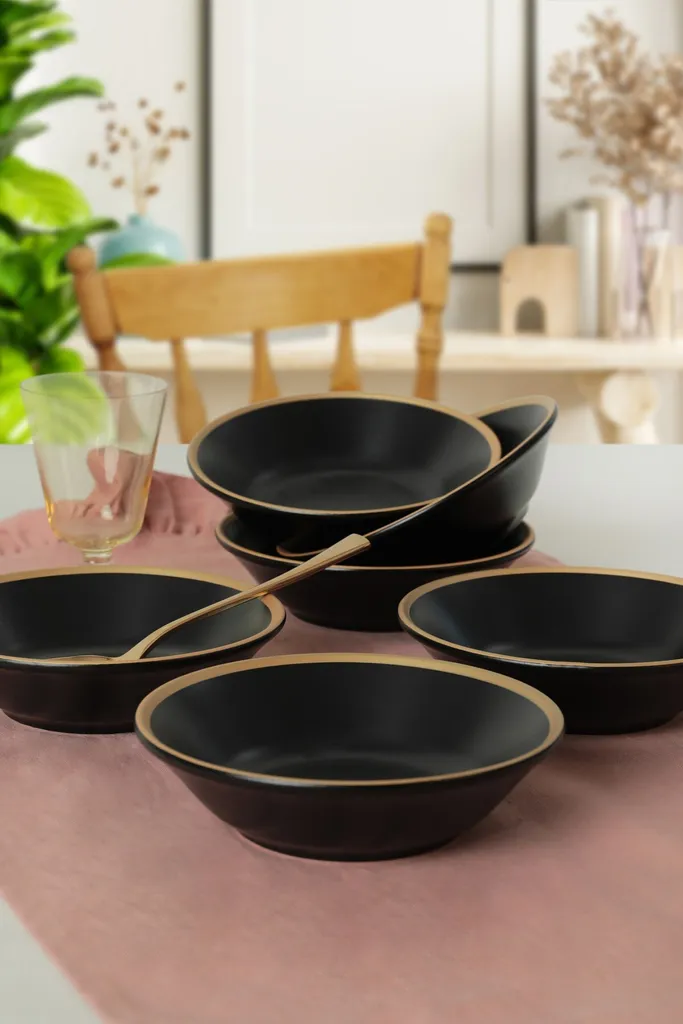 Hermia Concept, ST042306F956A841700MACD700, Set di piatti (6 pezzi), 100% Vetroceramica, Nero, 18 cm