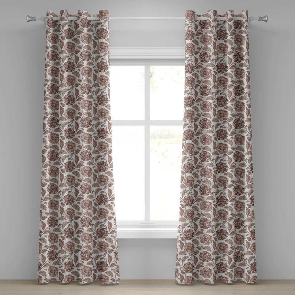 Rideau fleuri taupe chaud en tissu durable à 2 panneaux 280 x 245 cm