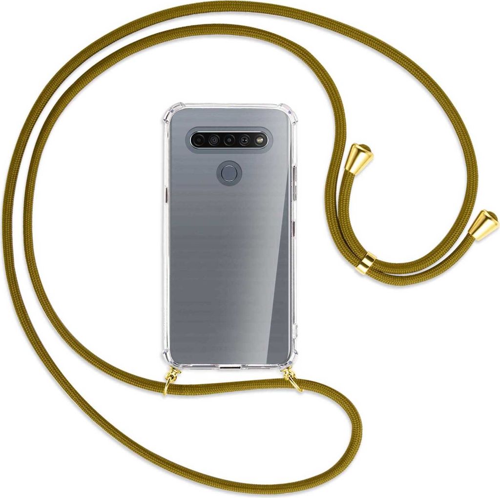 Handykette Backcover-Schutzhülle mit Band (Metall goldfarben) für LG K61 LM-Q630 - khaki