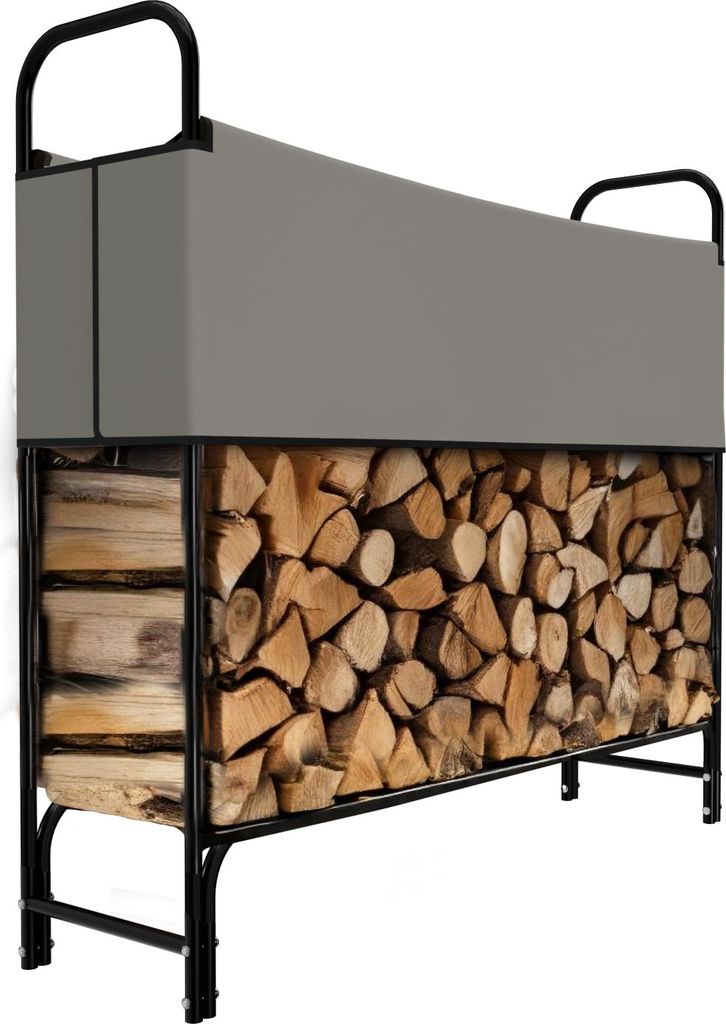 GARMIO Kaminholzregal Metall Brennholzregal Kaminholzunterstand mit Abdeckung Stapelhilfe pulverbeschichtet 130x30x117cm