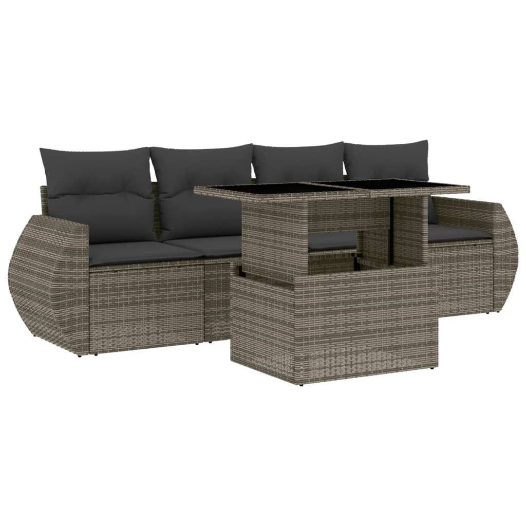 "im Sonderangebot" 5-tlg. Garten-Lounge-Set - elegantes Design - Sitzgruppe/Gartengarnitur - mit Kissen Grau Poly Rattan - Terassenmöbel DEMöbel6...