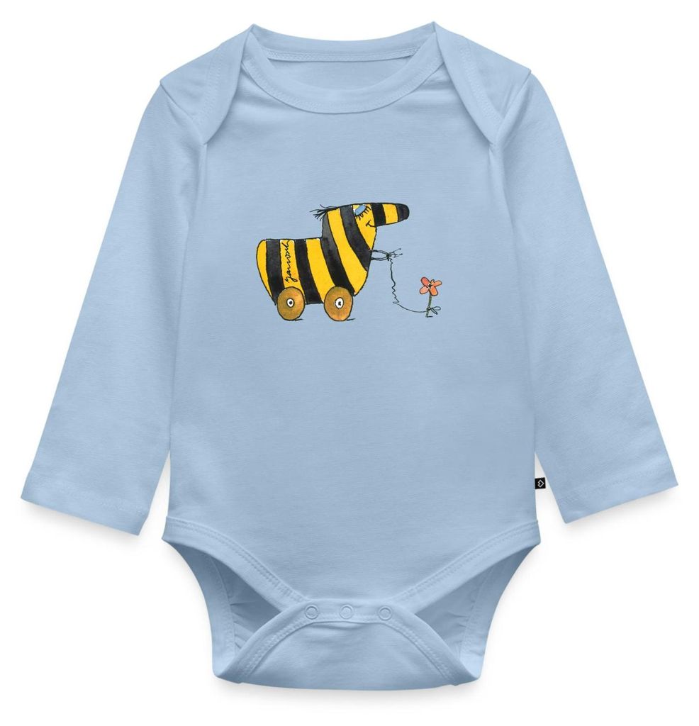 Spreadshirt Janosch Große Tigerente Mit Blume Tages Baby Body Langarm, 92 (1,5 - 2 Jahre), Hellblau