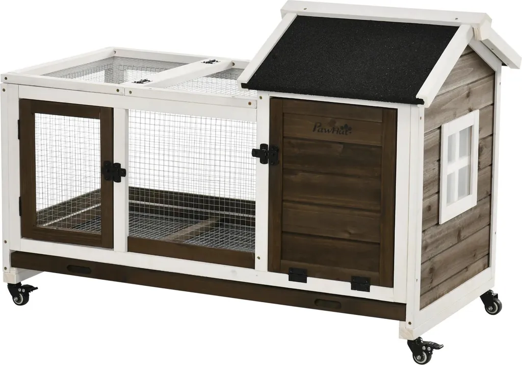 Clapier en bois de sapin gris à roulettes 108 cm pour extérieur