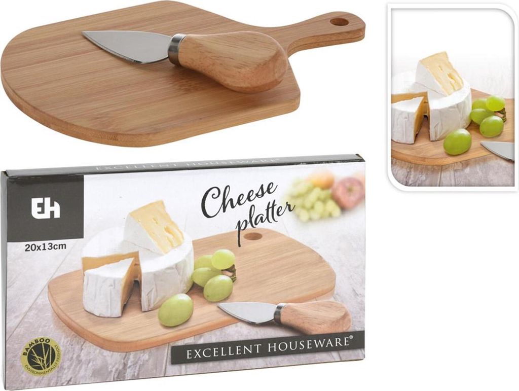 Excellent houseware kaasplank bamboe 20x13cm met kaasmes