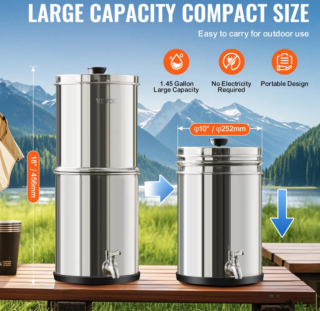 Analisi VEVOR Sistema Filtrazione Gravità Inox 4,4 + 5,5 L - 5