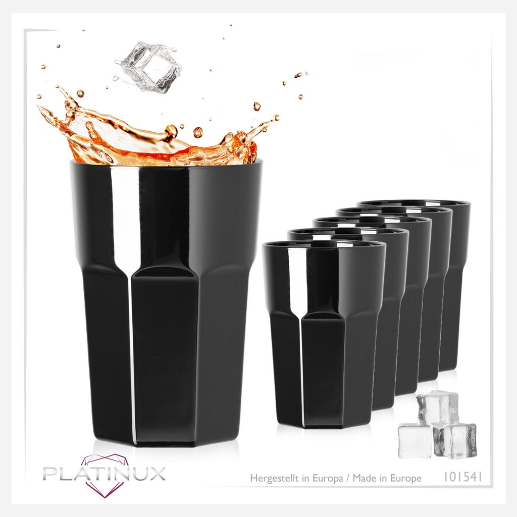 PLATINUX Schwarze Trinkgläser aus Glas Set 6Teilig