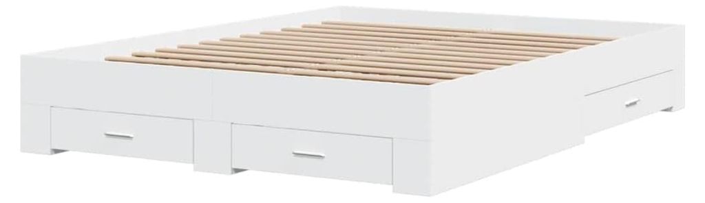 Bettgestell mit Schubladen, Bettrahmen aus Holzwerkstoff, Doppelbett für Schlafzimmer, Weiß 140x200cm