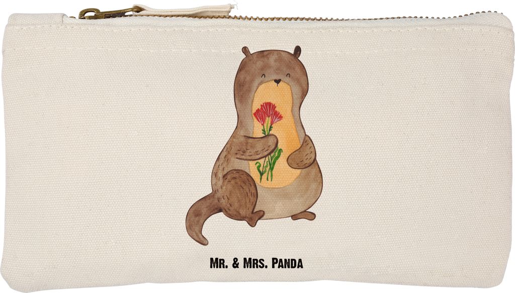 Mr. & Mrs. Panda Schlampermäppchen Otter Blumenstrauß Größe S Klein - Weiß - Geschenk, Federmappe, Seeotter, Pouch, kosmetiktäschchen, Kosmet...