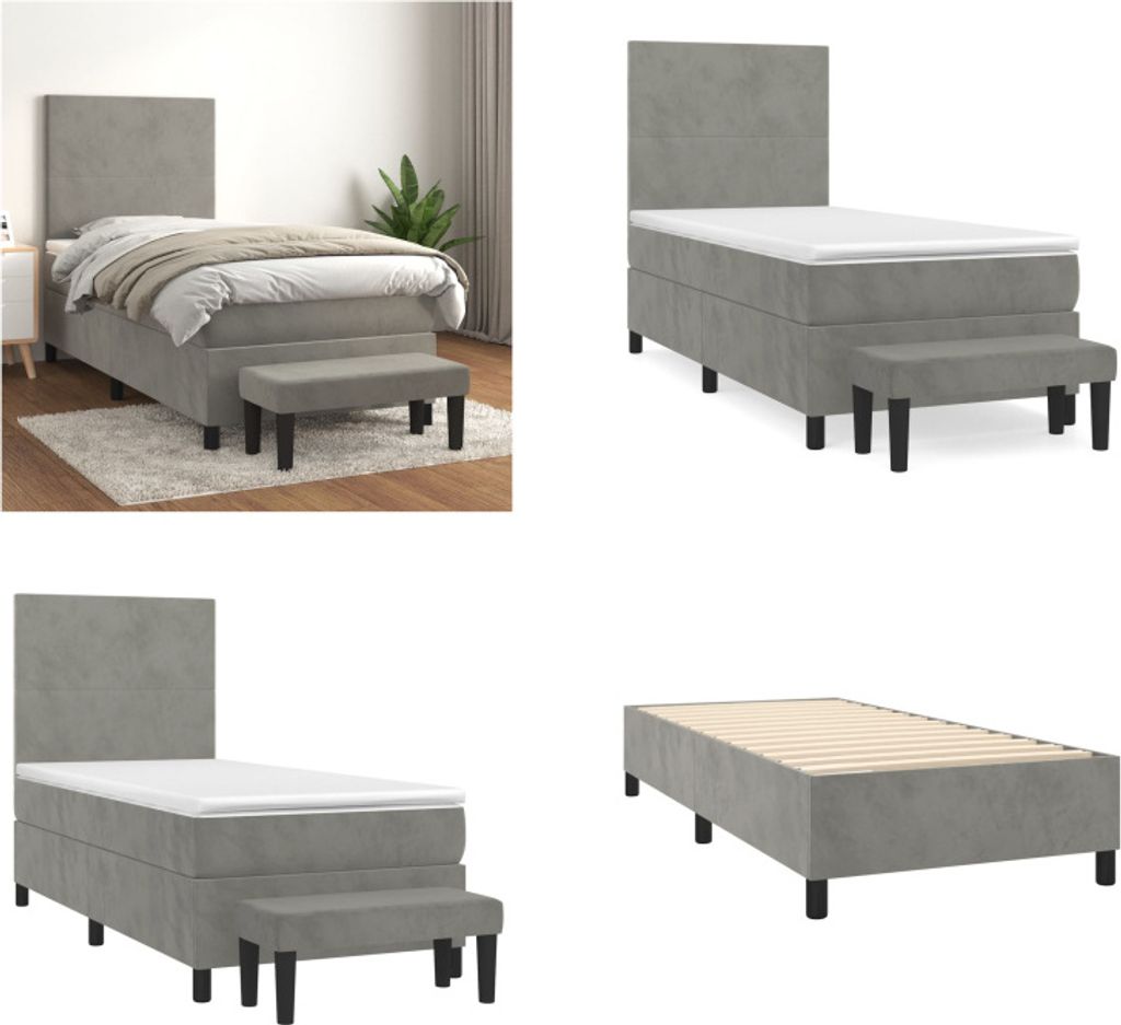 vidaXL Boxspringbett mit Matratze Hellgrau 90x190 cm Samt - Boxspringbett - Boxspringbetten - Bett - Schlafzimmermöbel