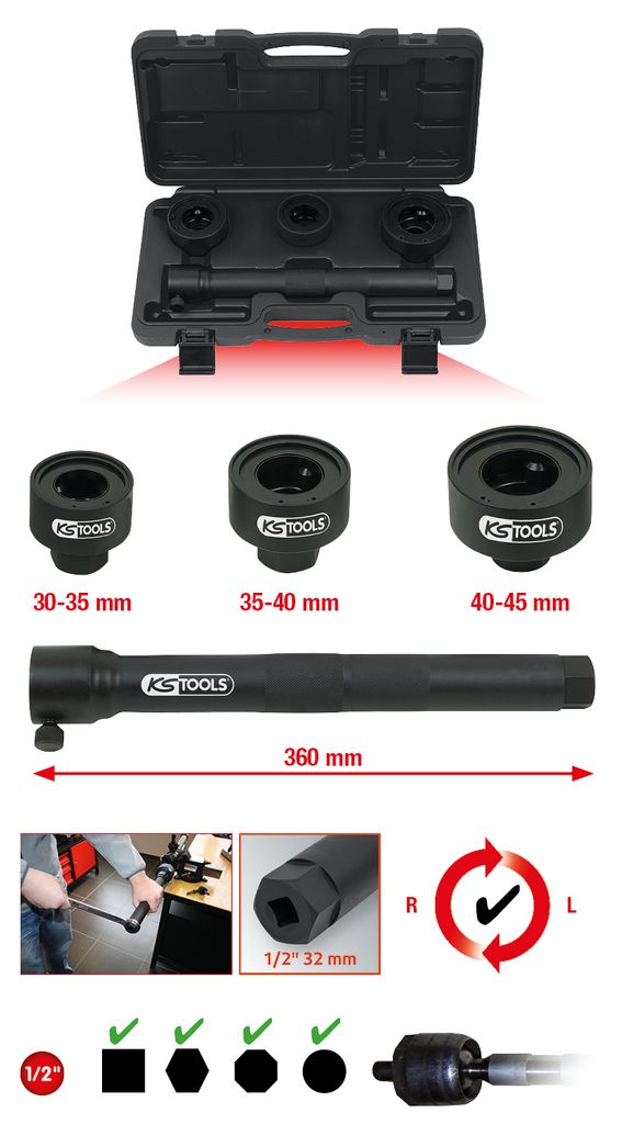 KS TOOLS Axialgelenk-Spezialschlüssel-Satz, 4-tlg. Image du produit 