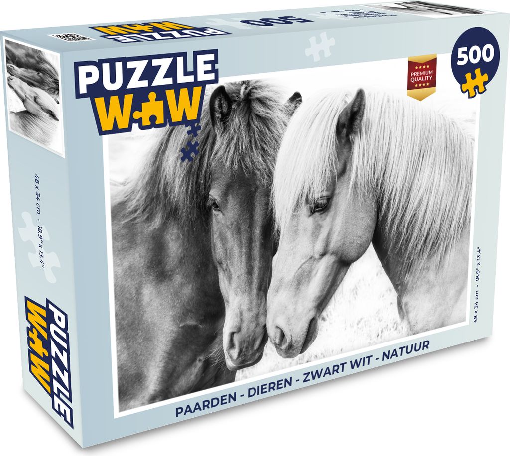 MuchoWow Puzzle 500 Teile Pferde - Tiere - Schwarz und weiß - Natur - 500 Teile - Kinder - Selberbauen - Puzzlespiele