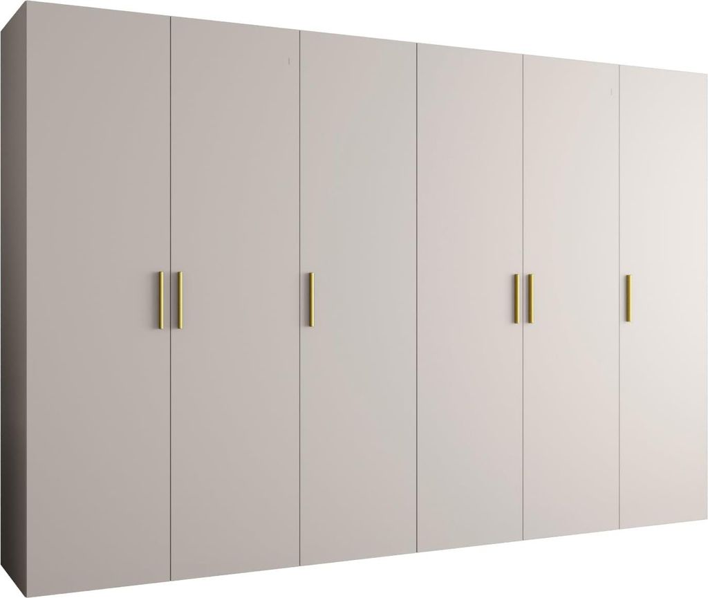 MEBLE KRYSPOL Schrank 300x202x52 cm mit Kleiderstange, 6xTür, BARI, Kaschmir, Griff Gold