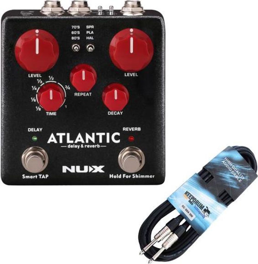 NUX Effektgerät NDR-5 Atlantic Delay und Reverb-Pedal mit Gitarrenkabel