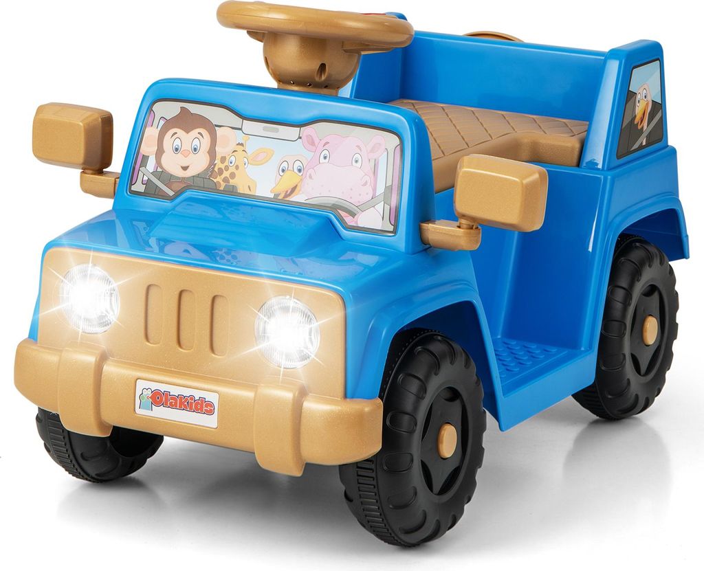 COSTWAY Kinder Elektroauto, 6V Kinderauto Elektro mit Hupe & Motorsound, LED-Lichter, Getränkehalter & Stauraum, Elektrofahrzeuge ab 18 Monaten Blau