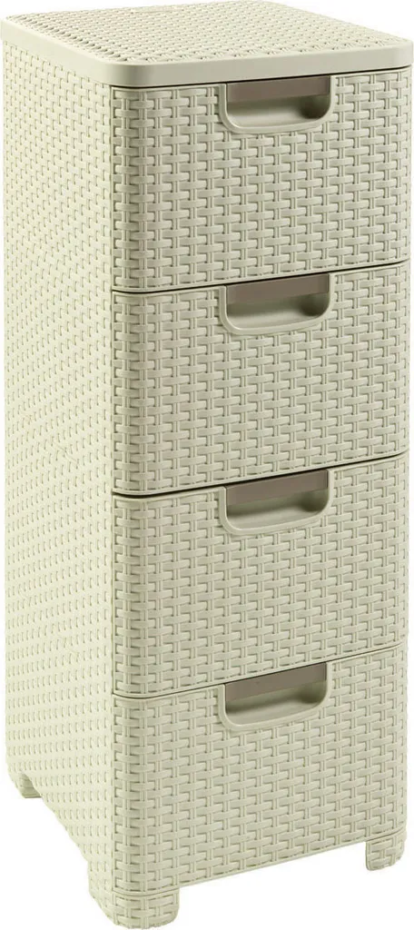 Petit Meuble de Rangement 4 Tiroirs Curver Crème 4x14L Spécial Maison