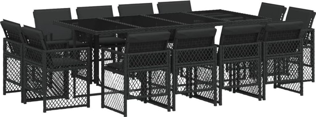 13-tlg. Garten-Essgruppe mit Kissen Schwarz Poly Rattan