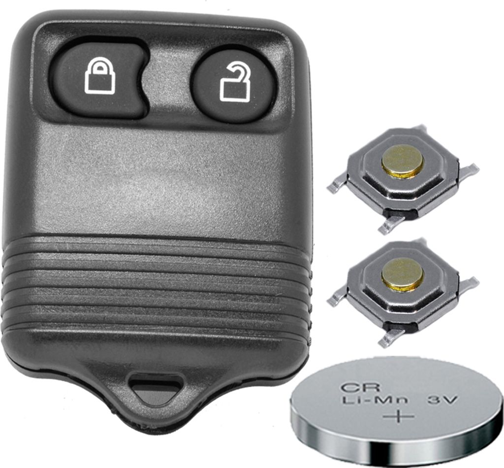 Auto Schlüssel Funk Fernbedienung 1x Gehäuse 2 Tasten + 1x CR2032 Batterie + 2X Mikrotaster kompatibel mit Ford